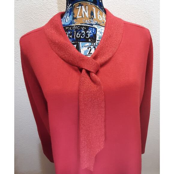 Allison Daley Red Sparkly Tie Neck Retro Sweater l Size: M - Picture 1 of 12